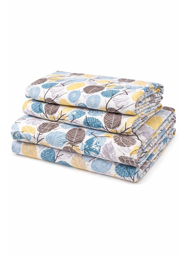 King Size Bedsheet, With 2 Pillow Covers, Modern Geometric Bedding Set, King Size 240x220 cm, Cotton Blend Bed Sheet with 2 Pillowcases, Navy Blue, Black Tan White Leaves Pattern. Anti-Allergic Fabric.  King Size Bed Sheet - Image 3